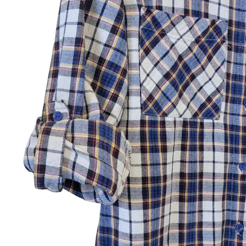 Y2K 100% Cotton Plaid Button Front Long Sleeve Flannel Shirt Women's S - Picture 2 of 11